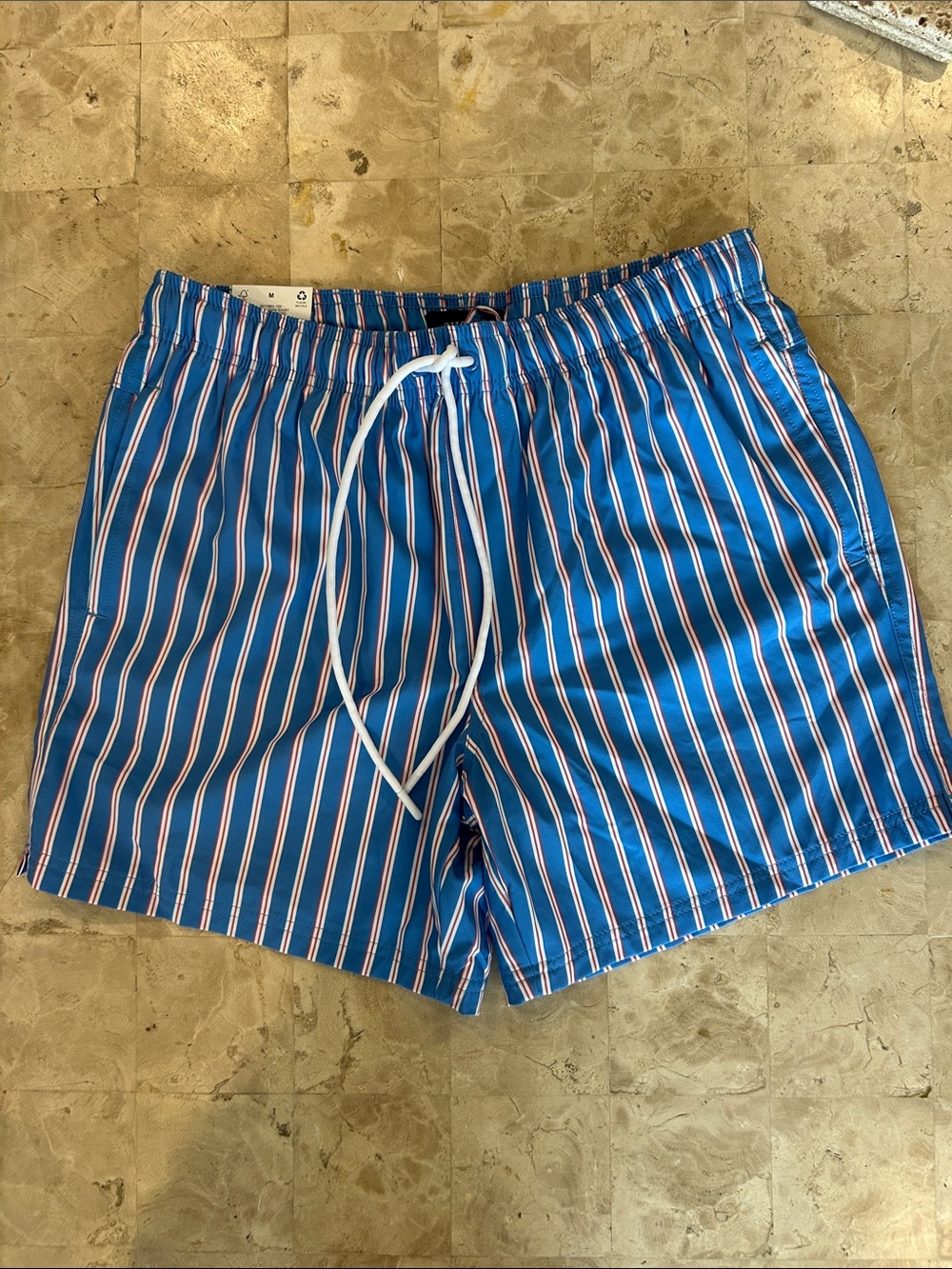 NWT Cotton:On Stretch Swim Shorts With Mess Lining Blue/white/ Red Mens Size M